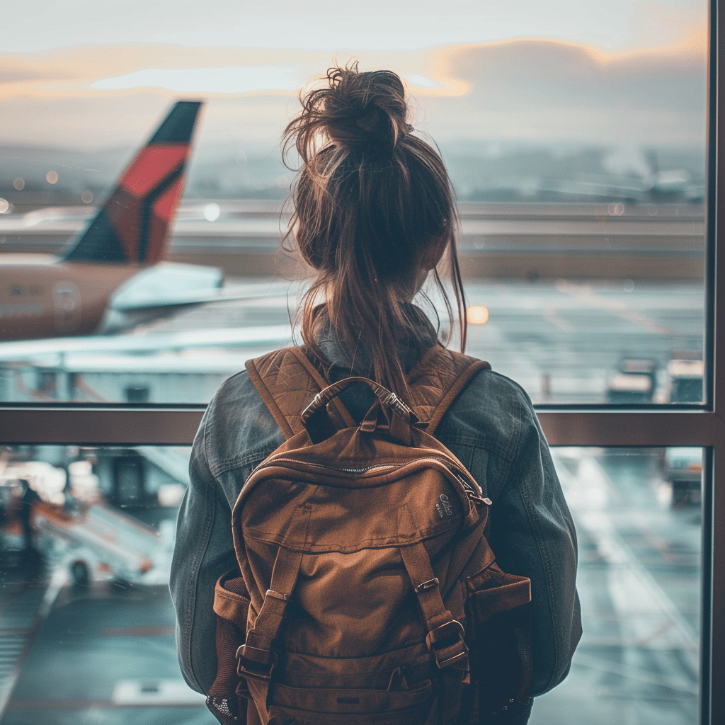 A Female Traveller Overlooking An Airport Runway